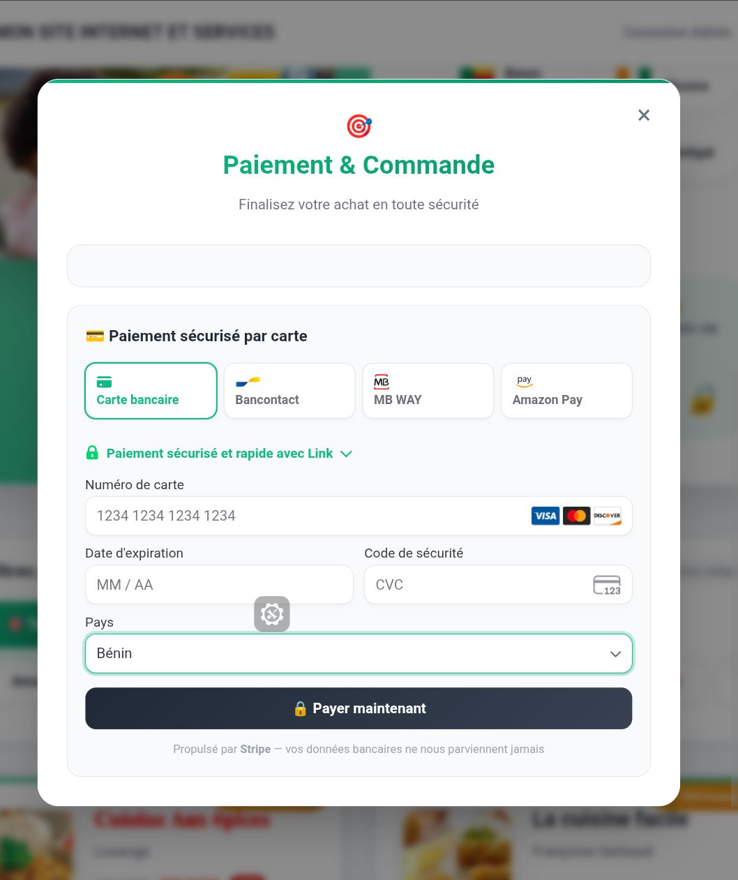 Interface de paiement Stripe