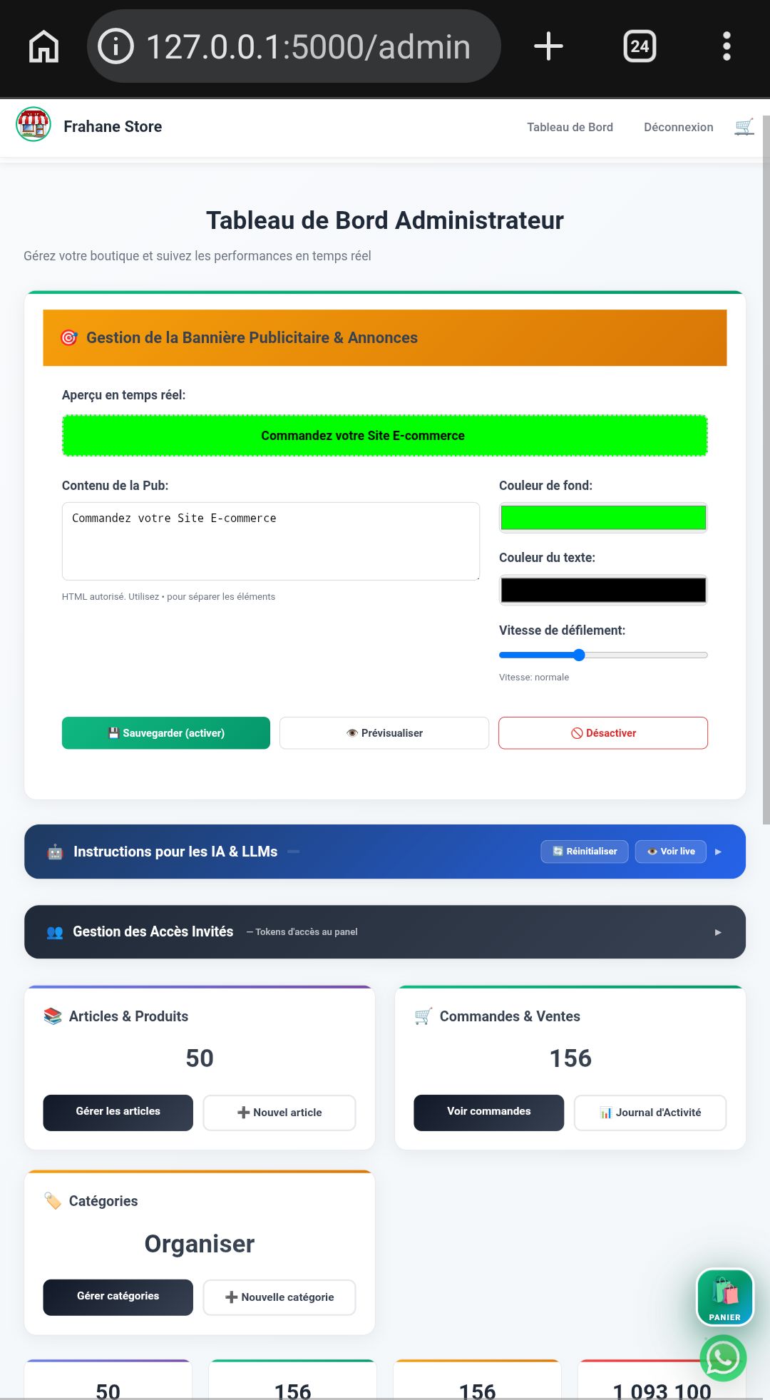 Dashboard admin