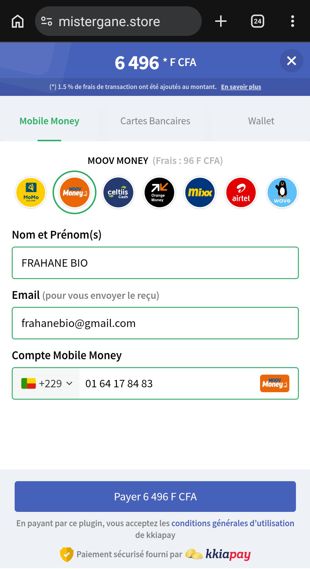 Interface paiements
